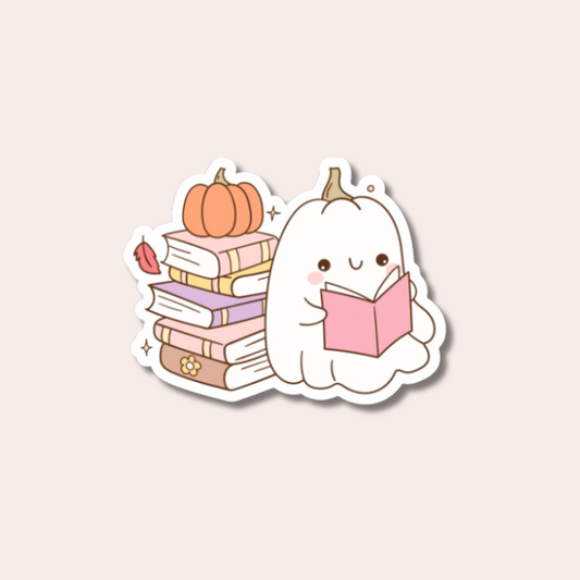 Cute Girly Ghost Reading Books Sticker