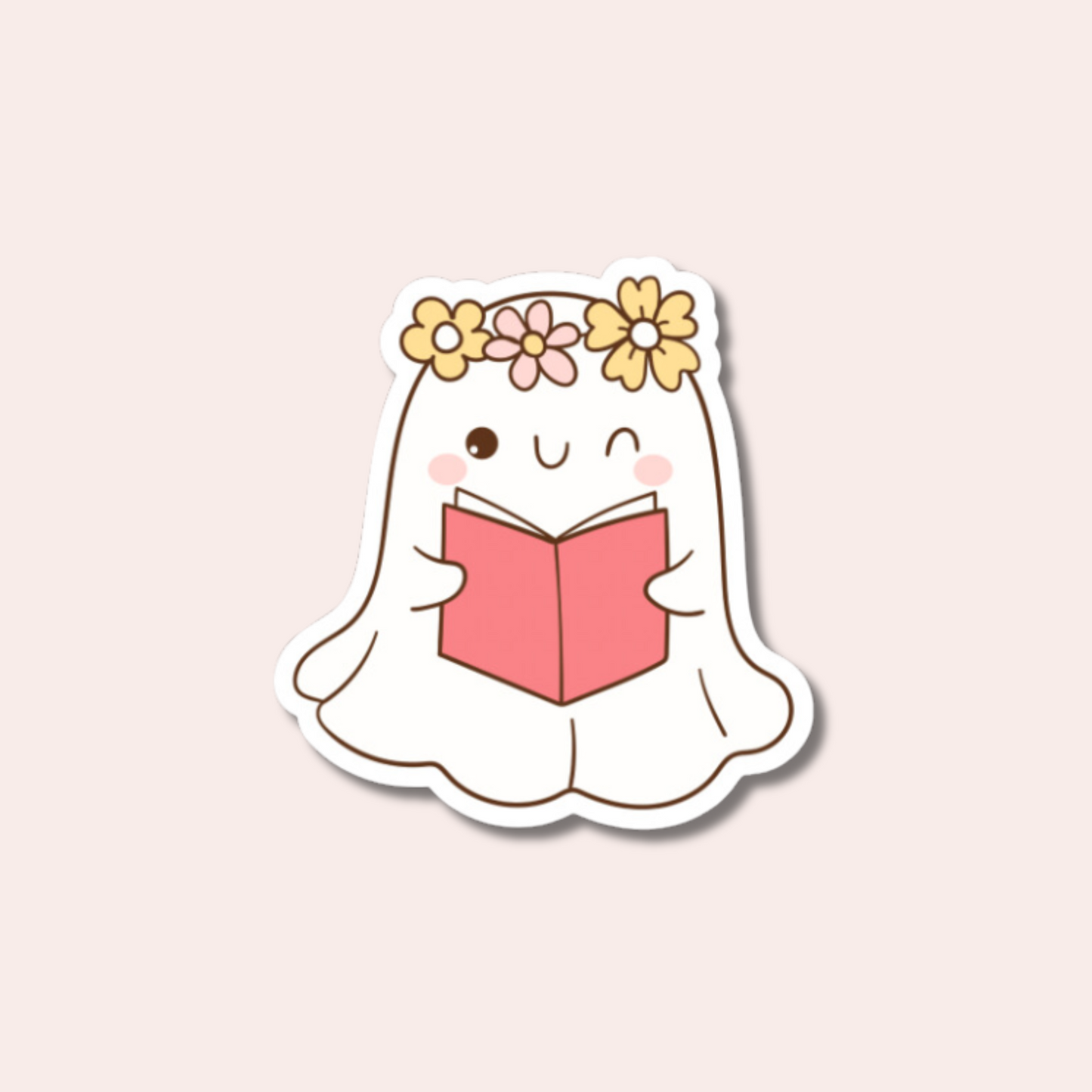 Flower Crown Ghost Reading Book Sticker